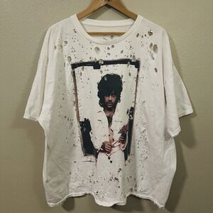 Prince Dress In White Music T-shirt Destroyed Look Purple Rain Oversized L/ XL